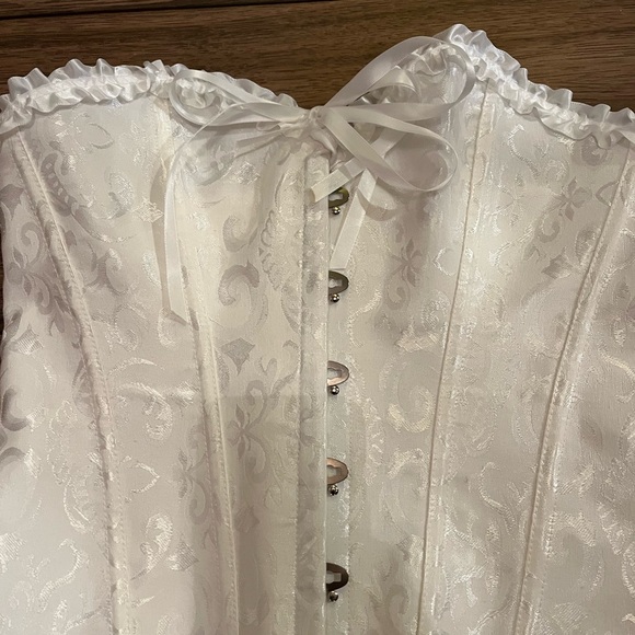 New White Brocade Jacquard Lace Up Corset Bustier Lingerie Shapewear Top - Picture 10 of 11